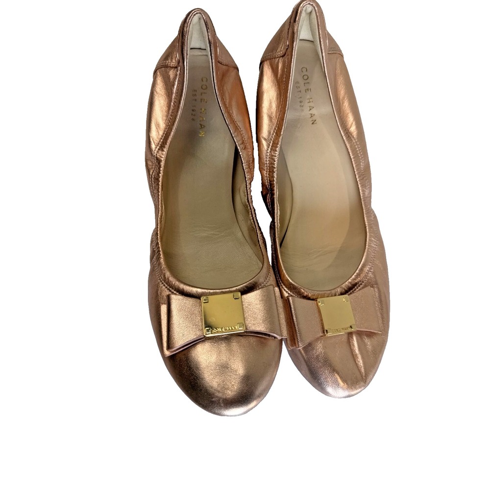 Cole Haan Rose Gold Ballet Flats Bow‎ Hardware 8 Classic Preppy Pretty Career